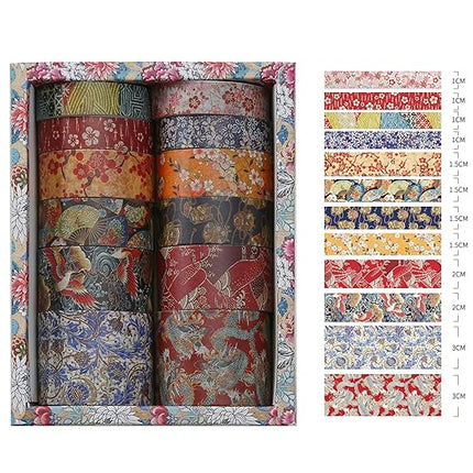 Songdao 12 Rolls Kyoto Charm Washi Tape Set Japanese Arts Adhesive Tapes Geometric Garden Decorative Masking Tape Sets for Craft, Kids, Scrapbook, DIY, Gift Wrapping (Floral Bird)