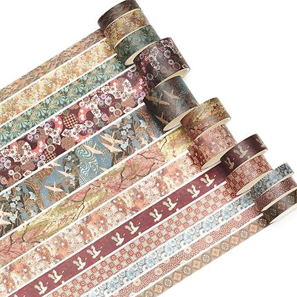 Songdao 12 Rolls Kyoto Charm Washi Tape Set Japanese Arts Adhesive Tapes Geometric Garden Decorative Masking Tape Sets for Craft, Kids, Scrapbook, DIY, Gift Wrapping (Crimson Fields)