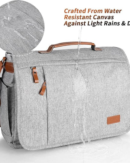 ESTARER Messenger Bag 17-17.3 Inch, Men's Computer Bag Water-resistant Canvas, Laptop Shoulder Bag for Travel Work College, Light Grey