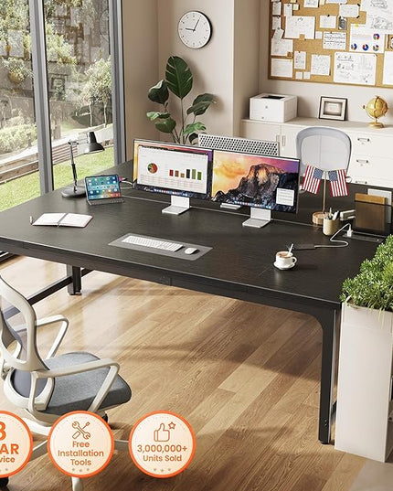 Huuger 71 x 31.5 Inch Desk with Power Outlets & USB-C, 0.95 Inch Thicker Desktop, Robust Metal Tubes, Deep Computer Desk, Heavy Duty Office Desk, Work Desk for Home Office, Black