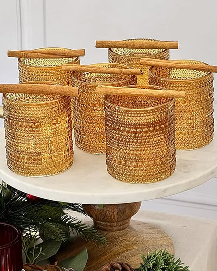 Kate Aspen Beaded Amber Drinking Glasses Set of 6-10 oz Vintage Glassware Set Jupiter Glasses, Cocktail Glass Set, Juice Glass, Water Cups Hostess Gift, Present, Gift for Newlyweds