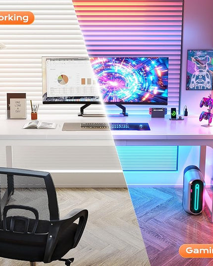 Huuger 63 x 24 inch Desk with Power Outlets & USB-C, Deeper & Thicker Desktop, Robust Metal Tubes, Computer Desk, Heavy Duty Office Desk, Work Gaming Desk, for Home Office, White