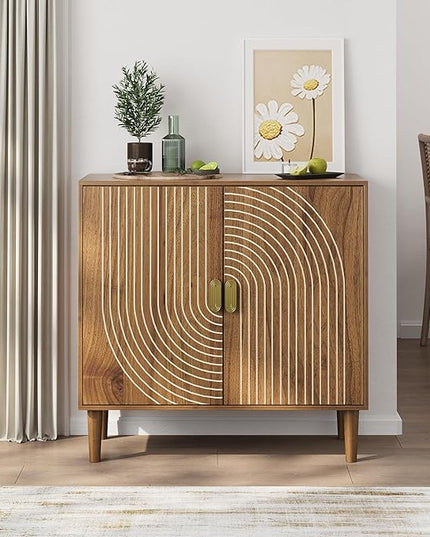 Elegant Line Groove Design Cabinet - Adjustable Shelf Storage, Multi-Use Coffee Bar, TV Console, Kitchen Organizer, Bookshelf - Waterproof MDF - Easy Assembly for Living Room, Dining, Foyer