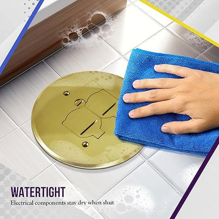 ENERLITES Dual Flip Lid Floor Box Cover, 5.625" Diameter, 20A Tamper-Weather Resistant Receptacle Outlet, Watertight Gaskets, 975517-C, UL Listed, Brass, 1 Gang