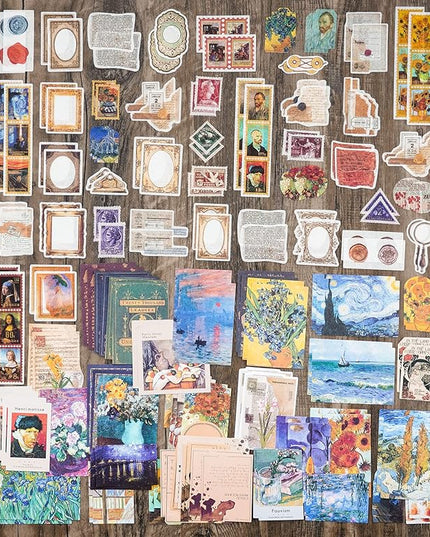 Knaid Vintage Scrapbook Supplies Pack (200 Pieces) for Junk Journal Bullet Journals Planners Aesthetic Paper Stickers Craft Kits Cottagecore Collage Album (Artistic)