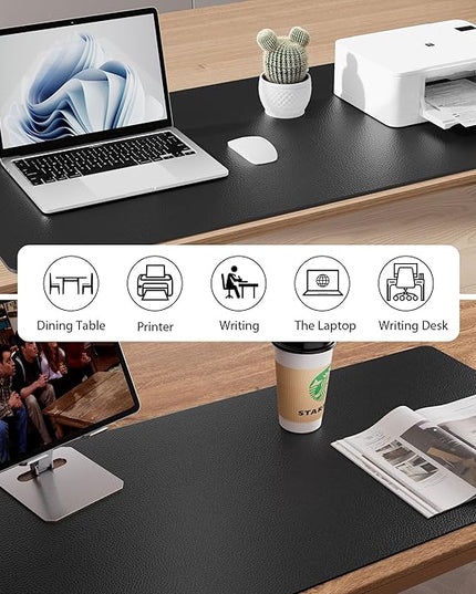 Aothia Leather Desk Pad Protector, Mouse Pad, Office Desk Mat, Non-Slip PU Leather Desk Blotter, Laptop Desk Pad, Waterproof Desk Writing Pad for Office and Home (48"x17", Black)