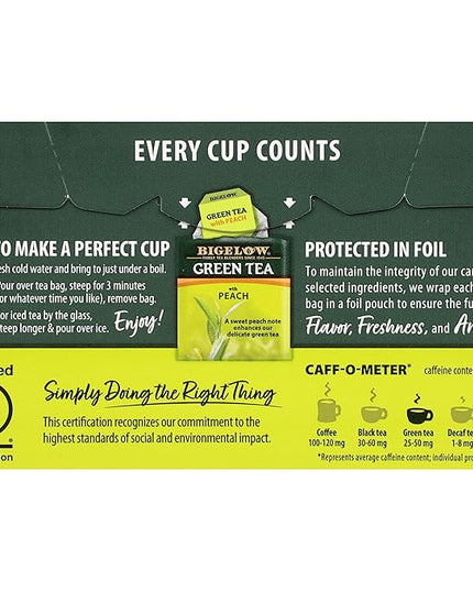Bigelow Green Tea w/ Peach Tea Bags, 20 ct