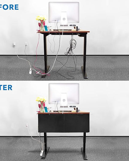 MOUNT-IT! Under Desk Privacy Panel for Sit Stand Workstations [41 Inches Wide], with Cable Management and Organizer Pockets, Modesty Desk Skirt for Home and Office (Black)