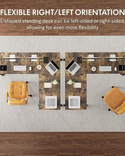 FLEXISPOT L Shaped Standing Desk, 63 x 47 Inch Electric Height Adjustable Corner Desk, Sit Stand Computer Workstation, Preset Controller, Home Office, Black Frame with Rustic Brown Top