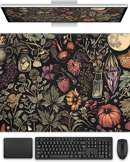 Desk Mat Botanical Witchery Mouse Pad Gaming Mat Dark Keyboard Mat, Long Mouse Mat XXL Extended Desktop Pad Computer Mats with Stitched Edges, Office Desk Accessory Home Decor 31.5" x 15.7"
