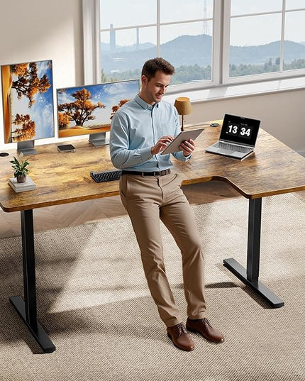L-Shaped Standing Desk - 55 Inch Adjustable Corner Desk, Electric Sit-Stand Computer Table with Memory Controller for Home Office