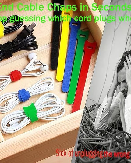 80 Pack Reusable Cable Labels & Cord Organizer Kit - 40 Color-Coded Write-On Wire Tags with Dual-Tip Marker + 40 Ties for Home Office Electronics Management, Cable Tags, Cord Labels, Wire Label
