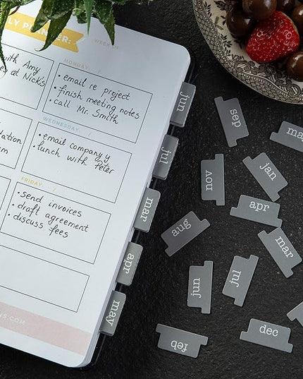 DiverseBee Laminated Planner, 24 Peel and Stick Tabs (12 Month, 12 Blank), Retro Monthly Dividers