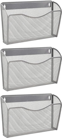 EASEPRES 3 Single Pocket Mesh Hanging File Organizer, Vertical Wall Mounted Magazine File Holder, Mount Basket Mail Paper Document Folder Organizing for Office, Home and School, Silver