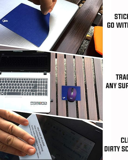 Mouse Pad Adhesive Bottom - Sticks to Any Surface - Portable - Webcam Covers and Screen Cleaner Included (2 Pack - Blue and Navy)