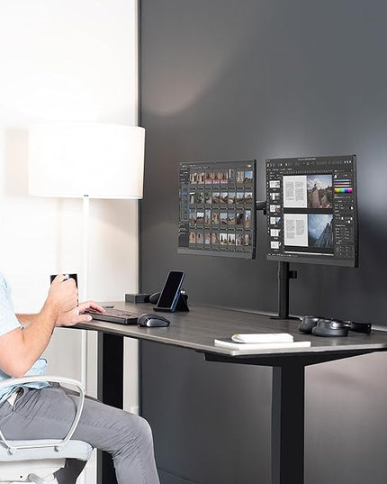 VIVO Dual Monitor Desk Mount, Holds 2 Computer Screens up to 30 inches and 22lbs Each, Heavy Duty Fully Adjustable Steel Stand with C-Clamp and Grommet, Black, STAND-V002