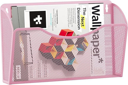 EasyPAG Single Pocket Wall File Organizer, Mesh Hanging File Folder Organizer for Letter/A4 Size Folders, Wall Mounted Vertical Mail Holder for Paperwork, Office, Home, School, Pink