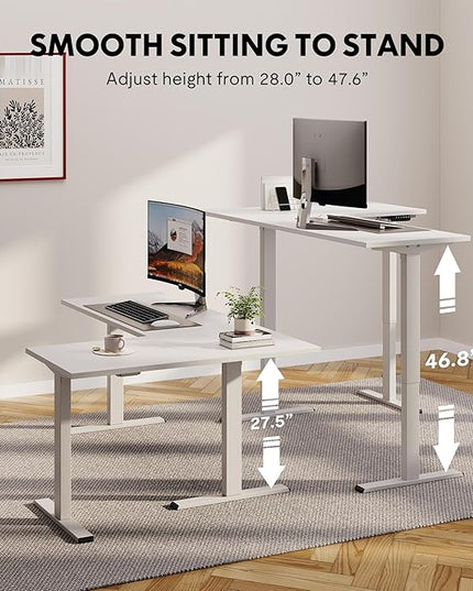 SANODESK Electric Height Adjustable 3 Leg Corner Desk Frame, up to 220lbs, Sit Stand Ergonomic L Shaped Frame Only, White