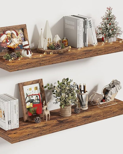 Vivelove 10 Inch Deep Floating Shelves 30 inch Long, 30 x 10 Wide Wall Shelves with Invisible Brackets, for Bedroom Bathroom Living Room Kitchen Office, Farmhouse Home Decor, Set of 2, Rustic Brown