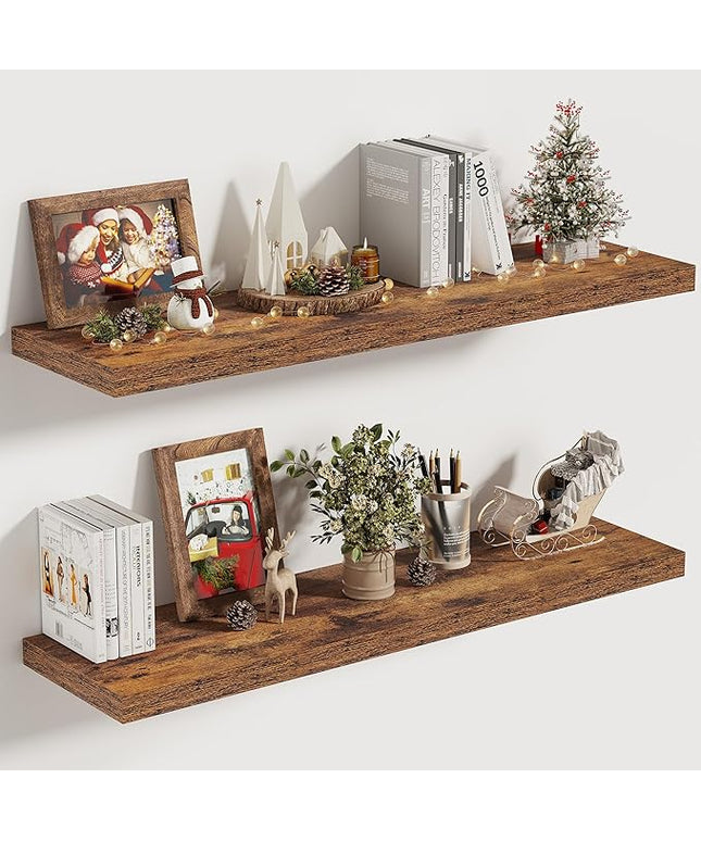 Vivelove 10 Inch Deep Floating Shelves 30 inch Long, 30 x 10 Wide Wall Shelves with Invisible Brackets, for Bedroom Bathroom Living Room Kitchen Office, Farmhouse Home Decor, Set of 2, Rustic Brown