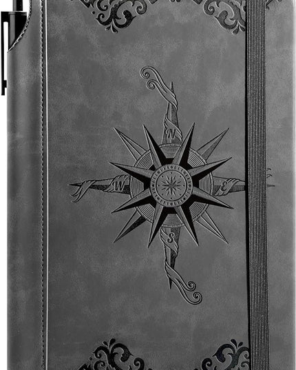 CAGIE Compass Leather Notebook Journal for Men, 100 GSM 288 Pages Lined Journals for Writing, A5 Hardcover Journaling Notebooks Gift Set with Pen for Travel Office Daily Writing