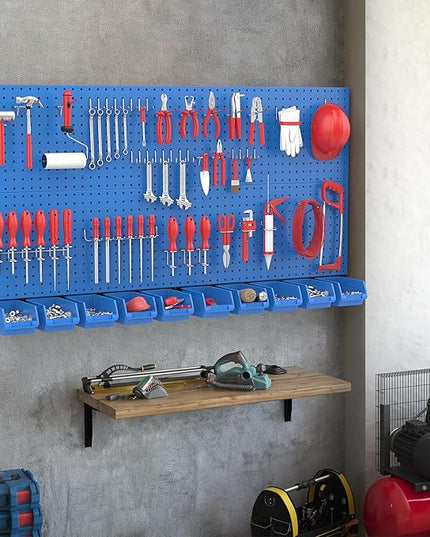 Ultrawall Pegboard Wall Organizer, Blue Metal Peg Board Panels, Garage Storage System with Hooks and Storage Bins, 59pcs