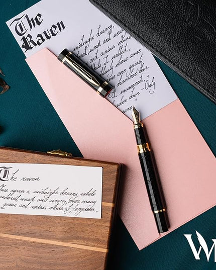 Wordsworth & Black Primori Fountain Pen Set [Black Gold]; Extra Fine Nib, Gift Case, 24 Ink Cartridges, Refill Converter, Manual; Journaling, Calligraphy, Smooth Writing Pens; Left and Right Handed