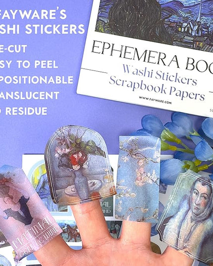 Fayware Vintage Journaling Supplies for Junk Journal - 487 Scrapbooking Stickers & 20 Ephemera Papers Washi Stickers with Art Famous Paintings