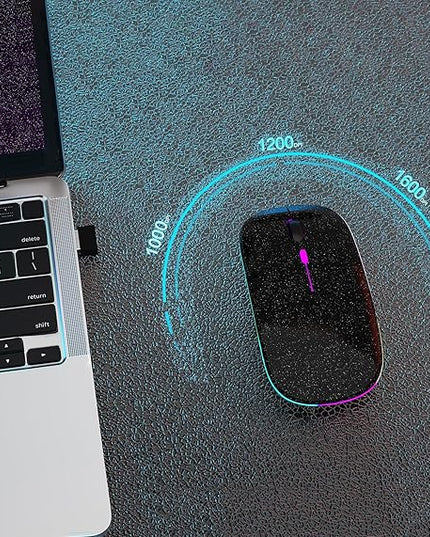 Wireless Bluetooth Mouse Rechargeable Laptop Mice with LED Use Portable(BT5.2 and USB 2.4G) Dual Mode Connection Silent Slim Computer Mouse for Laptop/iPad Tablet/Apple MacBook/PC(Black Pearl)