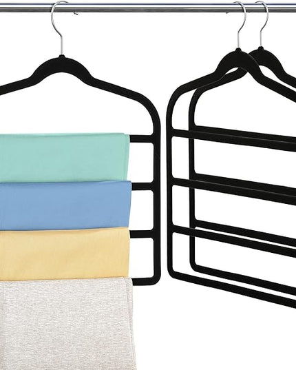 Velvet Pant Clothes Hanger Space Saving Non Slip Shorts Hanger, Myfolrena Jeans Slack Trousers Hangers Multiple Velvet Hanger Closet Organizer Storage and Organization for Jeans,Scarf,Tie(Black,3)