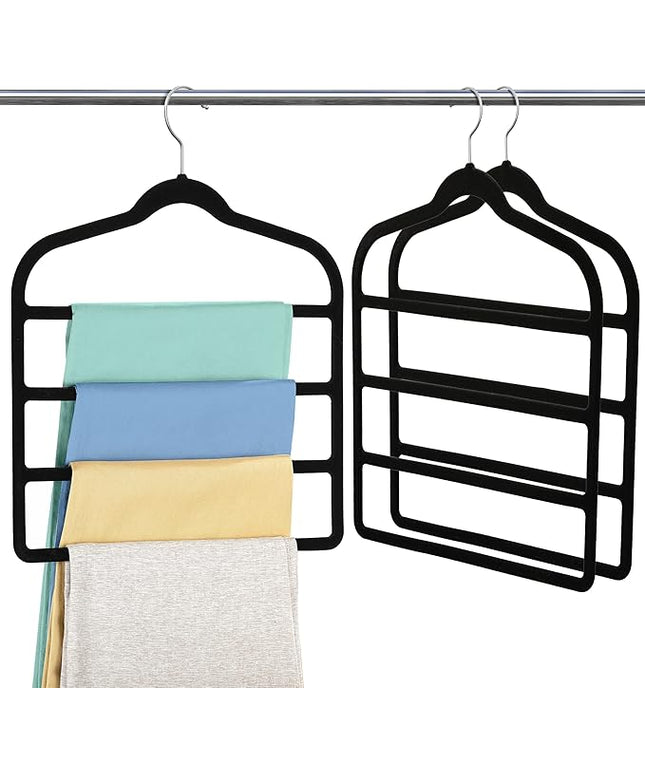 Velvet Pant Clothes Hanger Space Saving Non Slip Shorts Hanger, Myfolrena Jeans Slack Trousers Hangers Multiple Velvet Hanger Closet Organizer Storage and Organization for Jeans,Scarf,Tie(Black,3)