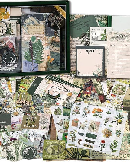 Scrapbooking Supplies Kit, Vintage Botanical Aesthetic Scrapbook Kit for Bullet Junk Journal, Stationery, A6 Grid Notebook, Flower DIY Journaling Supplies, Birthday Craft Gift for Teen Girl Women