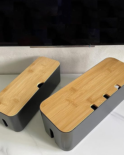 2 Pieces Cable Management Box|Cord Organizer Box| Hide and Conceal Power Strips and Electrical Cords from TVs, Computers, and Desks (Black 2PCS)