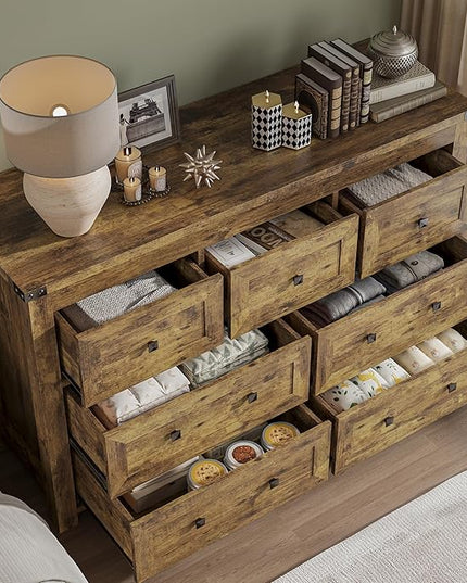BORNOON 7-Drawer Dresser, Modern Wooden Storage Chest of Drawers, Dresser TV Stand, Wood Drawer Organizer with Metal Handles for Bedroom, Living Room, Hallway