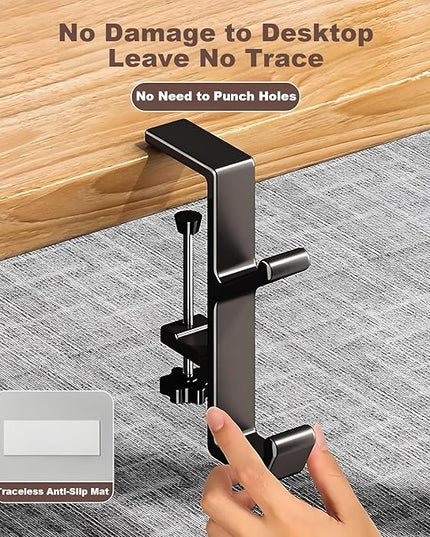 Headphone Stand - Aluminum Alloy Headphone Holder, Under Headset Stand for Desk Fit for PC Gaming Headset Hanger Hook Suitable for Office, Computer, Student Class Desk, Handmade Creator Table (Black2)