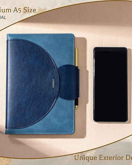 CAGIE Lined Journal for Women, 100GSM Leather Journals for Writing with Buckle Closure,A5 Hardcover Diary Journaling Notebooks for Business Work School Note Taking 5.9" x8.59 (Blue)