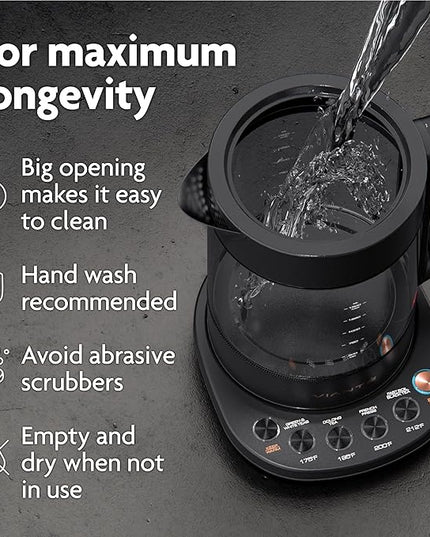 Vianté Electric Kettle With Infuser For Loose Leaf. Hot Tea Maker With Temperature Control And Automatic Shut Off. Tea Kettle With Brewing Programs. 1.5 Liters Capacity | Black Color
