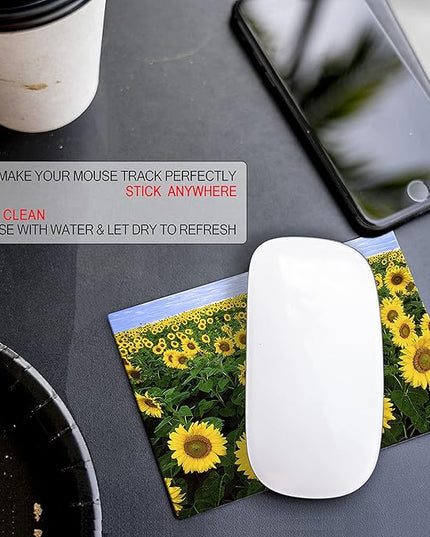 Adhesive Mouse Pad - Peel and Sticks to Any Surface - Travel Mouse Pad, Sticky for Any Surface - Excellent Tracking - Sunflowers