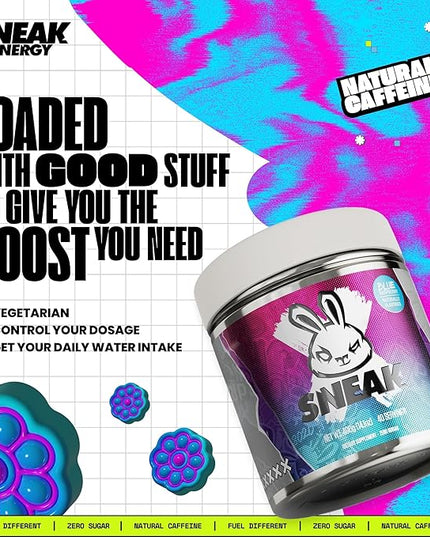 SNEAK Energy Drink Powder | Blue Raspberry | No Sugar. No Nasties. Just Natural Caffeine, Focus-Boosting Nootropics | 40 Servings
