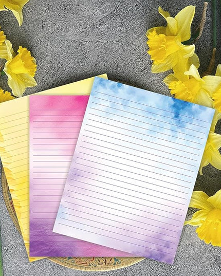 PARTH IMPEX 56 Sheets Watercolor Lined Writing Paper 8.5x11 - Letter Size Ruled Stationery Letterhead Printer Paper - 120gsm Thick Uncoated Decorative Colored Fancy Double Side Printing