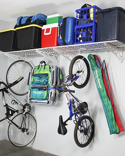 SafeRacks Garage Wall Shelves - 2 Pack Combo Set with 4 Hanging Hooks