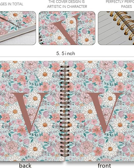 Vintage Floral Personalized Notebook, Initial Letter V Notebook Journal ,Vintage Flower Notebook for Work School Office Supplies,,Monogrammed Notebook for Women Teen Girl,Back to School Supplies 5.5 x 8.3
