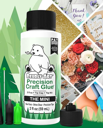 Bearly Art Precision Craft Glue - The Mini - 2fl oz with Tip Kit - Acid Free Archival - Strong Hold Adhesive - Ideal for Fine Paper Crafting Scrapbooking and Card Making - Made in USA