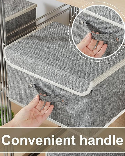 Fabric Storage Bins Cube Organizers with Flip-Top Lid and Handles,Storage Boxes for Organizing Home,Office,and Closet,Grey,3 Pack 13 X 9.1 X 7.9 in