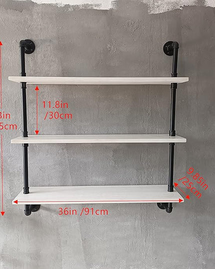 Floating Bookshel Industrial Pipe Shelving Pipe Shelves Rustic White Wall Shelves 36 Inch Farmhouse Book Shelves for Kitchen Bar,Bathroom Wall Mounted