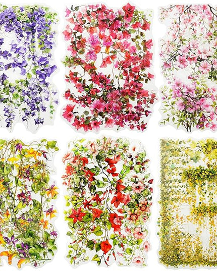 AuriicLeaf Floral Vine PET Stickers – 60PCS Vintage Botanical Design, Waterproof & Pre-Cut, Large Size for Journals, Junk Journals, Scrapbooking, and Craft