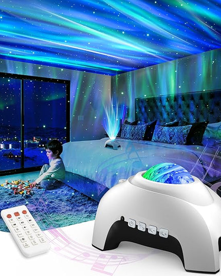 Star Projector, AIRIVO Galaxy Projector Northern Lights, Aurora Projector & Music Speaker & White Noise, Night Light Projector for Kids Adults, for Bedroom, Room Decor, Party, Ceiling(White)