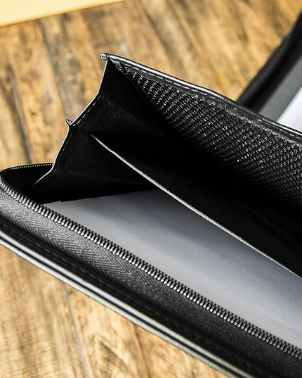 Cossini Black Superior Vegan Leather Business Portfolio with Zipper – Padfolio All-in-One. Smartest Protective 10.1 Inch Tablet Sleeve, Presentation Slot, Solar Calculator, Card Storage, Writing Pad