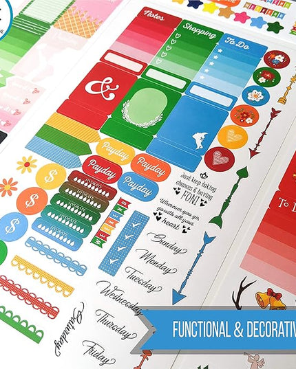 Vladi Creative Planner Stickers - 1054 Pieces, 15 Sheets, Decorative & Productivity-Boosting Colorful Stickers for Journals, Calendars, Scrapbooking, Time Management, & DIY Planner Decoration