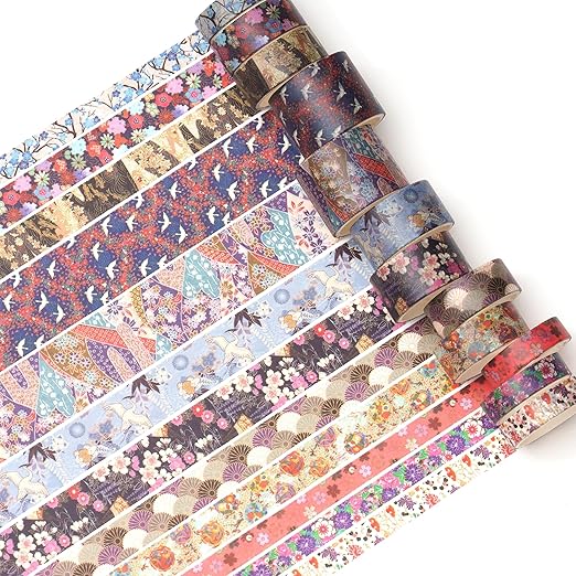 Songdao 12 Rolls Kyoto Charm Washi Tape Set Japanese Arts Adhesive Tapes Geometric Garden Decorative Masking Tape Sets for Craft, Kids, Scrapbook, DIY, Gift Wrapping (Purple Sakura)